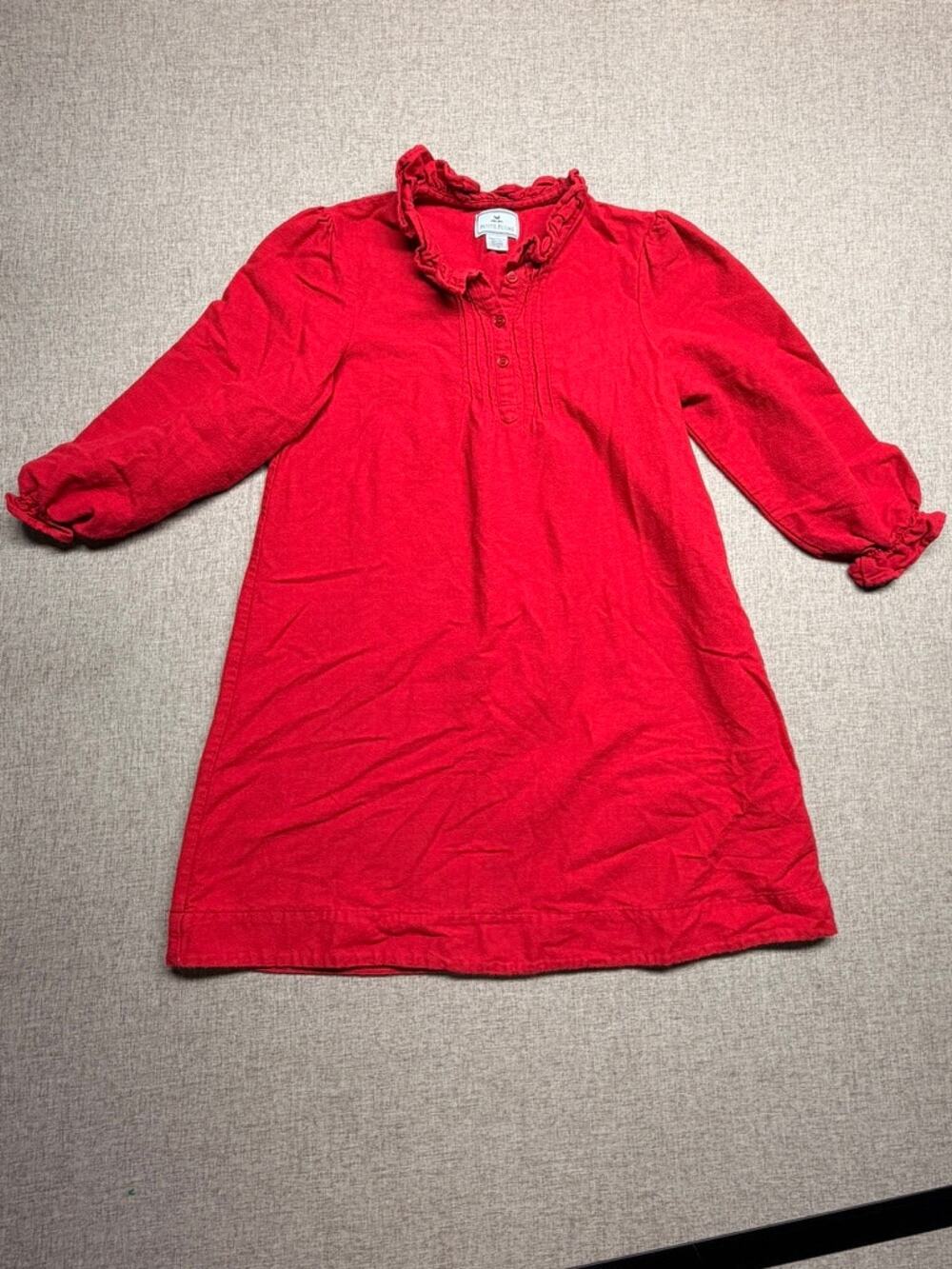 Petite Plume Girls Size 10 Red Ruffle Long Sleeve Nightgown Pajama Dress
